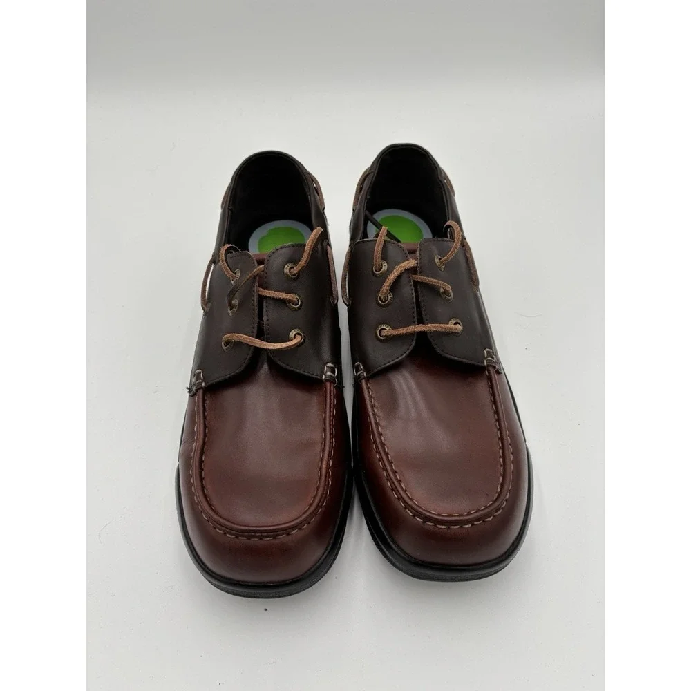 Apex Men's Boat Shoes Two Tone Brown Leather Comfort Lace Up Orthopedic 13M
